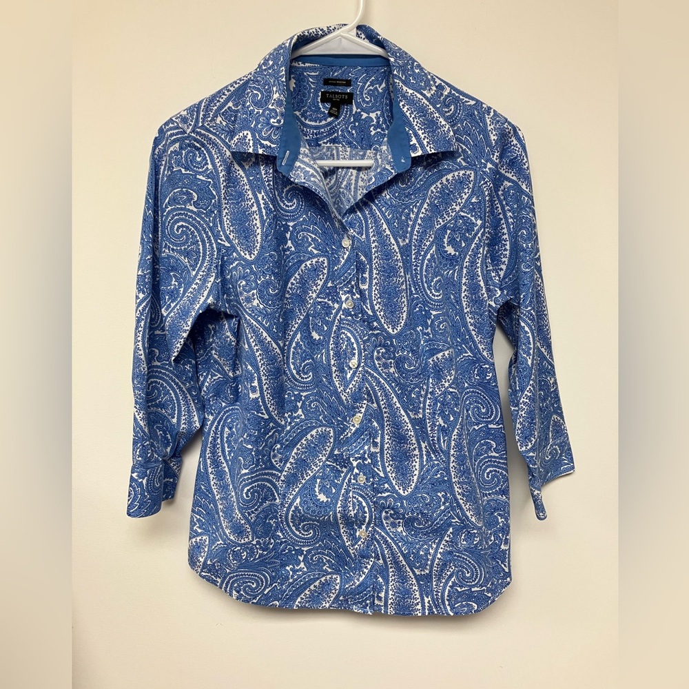 Talbots Blue and White Paisley Women’s Blouse, 10P